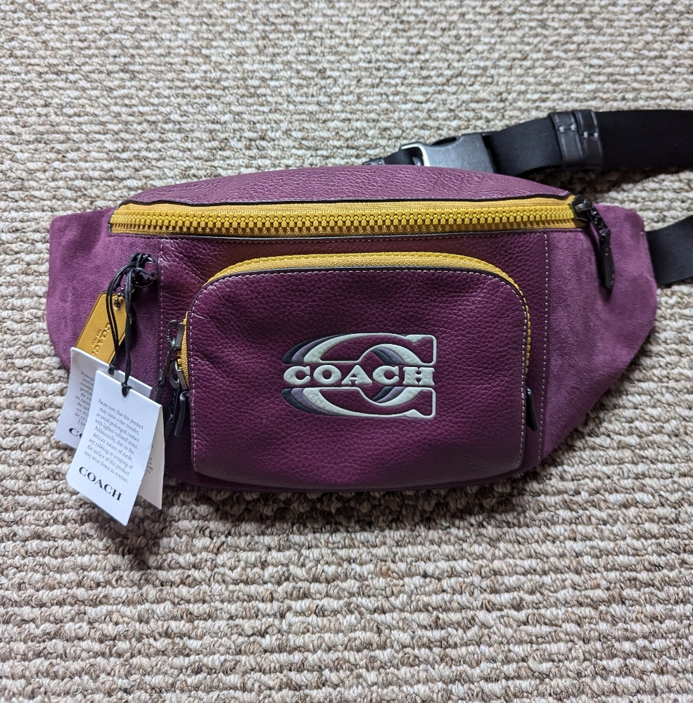 Coach Purple Track Belt Bag with Gold Accents